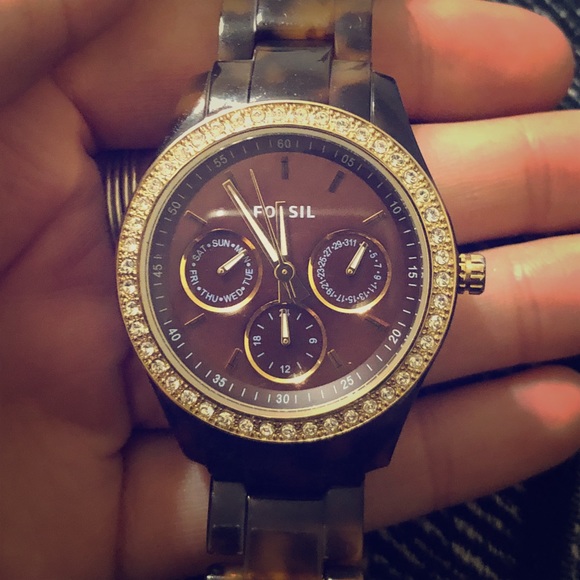 Fossil Shell Multifunction Tortoise Resin Watch - Picture 1 of 5